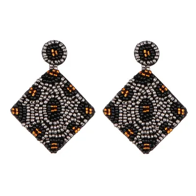 Handmade Beaded Geometric Square Drop Earrings