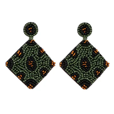 Handmade Beaded Geometric Square Drop Earrings