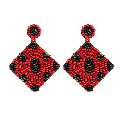 Handmade Beaded Geometric Square Drop Earrings