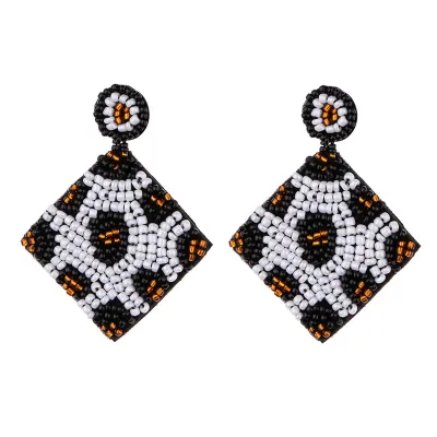 Handmade Beaded Geometric Square Drop Earrings