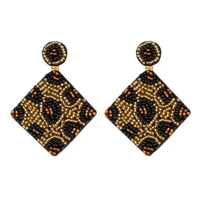 Handmade Beaded Geometric Square Drop Earrings