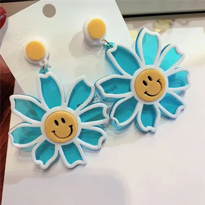 Simple Flower Smiley Acrylic Pendant Earrings for Women
