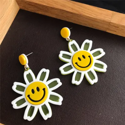 Simple Flower Smiley Acrylic Pendant Earrings for Women