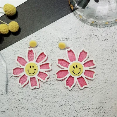 Simple Flower Smiley Acrylic Pendant Earrings for Women