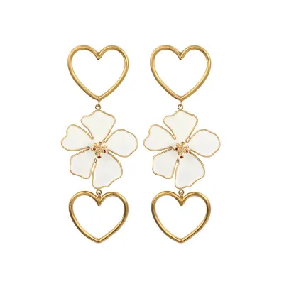 Fashion Love Flower Pendant Earrings Women Alloy Drop Earrings