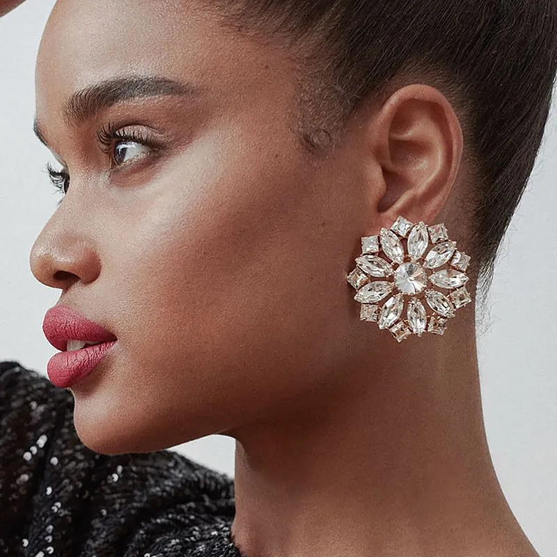 Shiny Floral Inlaid Drill Stud Earrings for Women