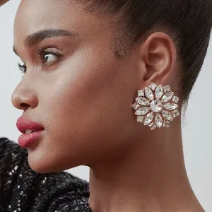 Shiny Floral Inlaid Drill Stud Earrings for Women