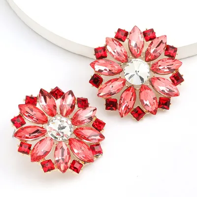 Shiny Floral Inlaid Drill Stud Earrings for Women