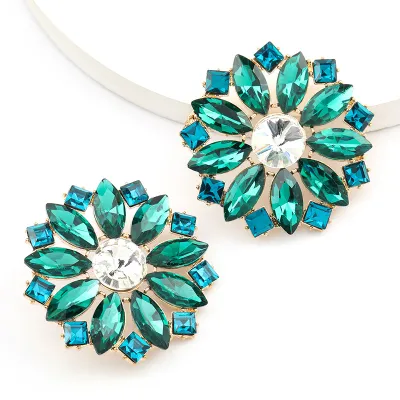 Shiny Floral Inlaid Drill Stud Earrings for Women