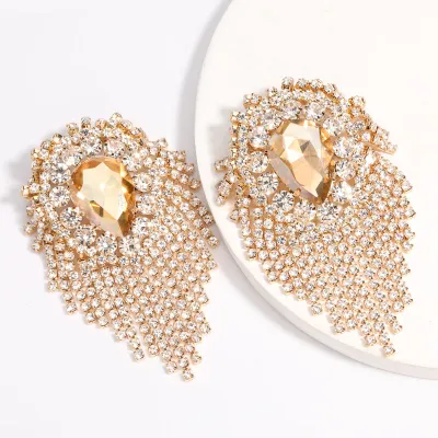 Bohemian Inlaid Drill Tassel Drop Earrings
