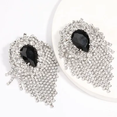 Bohemian Inlaid Drill Tassel Drop Earrings