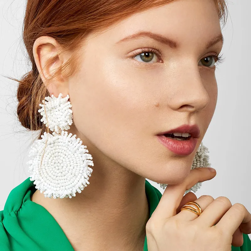 Exaggerated Manual Rice Beads Teardrop Dangle Earrings for Women