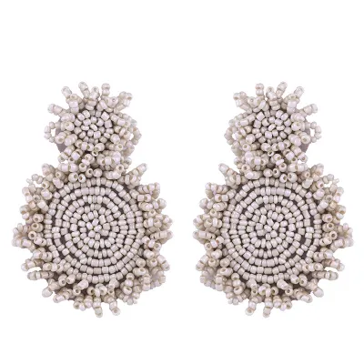 Exaggerated Manual Rice Beads Teardrop Dangle Earrings for Women