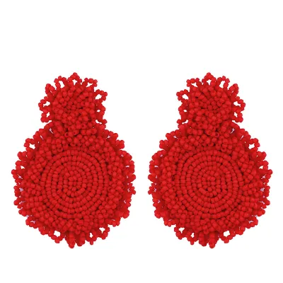 Exaggerated Manual Rice Beads Teardrop Dangle Earrings for Women