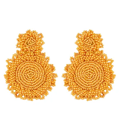 Exaggerated Manual Rice Beads Teardrop Dangle Earrings for Women