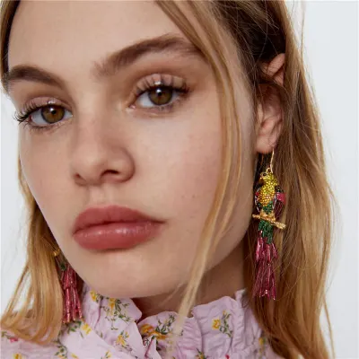 Ethnic Style Parrot Rhinestone Dangle Earrings for Women