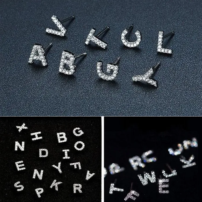 1pc Mini Rhinestone Decor Alphabet Letter Shape Earrings for Women