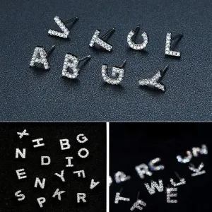 1pc Mini Rhinestone Decor Alphabet Letter Shape Earrings for Women