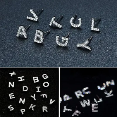 1pc Mini Rhinestone Decor Alphabet Letter Shape Earrings for Women