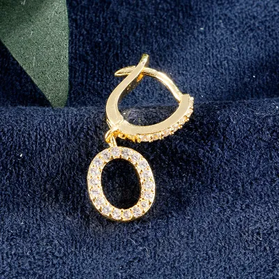 1pc English Alphabet Letter Pendant Zircon Decor Hoop Earrings Women's Copper Stud Earrings