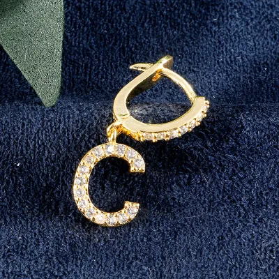1pc English Alphabet Letter Pendant Zircon Decor Hoop Earrings Women's Copper Stud Earrings