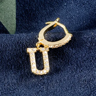 1pc English Alphabet Letter Pendant Zircon Decor Hoop Earrings Women's Copper Stud Earrings
