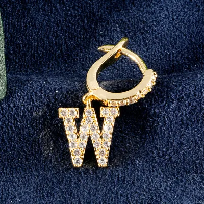 1pc English Alphabet Letter Pendant Zircon Decor Hoop Earrings Women's Copper Stud Earrings