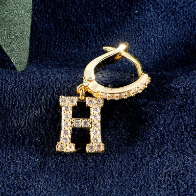 1pc English Alphabet Letter Pendant Zircon Decor Hoop Earrings Women's Copper Stud Earrings