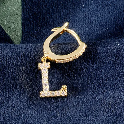 1pc English Alphabet Letter Pendant Zircon Decor Hoop Earrings Women's Copper Stud Earrings