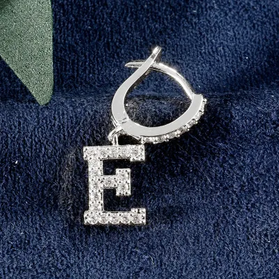 1pc English Alphabet Letter Pendant Zircon Decor Hoop Earrings Women's Copper Stud Earrings