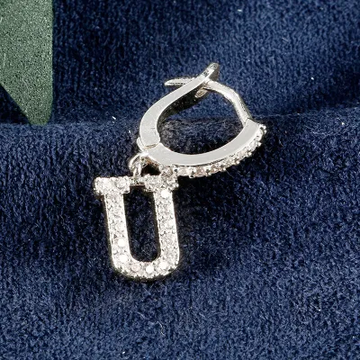 1pc English Alphabet Letter Pendant Zircon Decor Hoop Earrings Women's Copper Stud Earrings