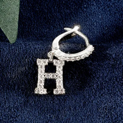 1pc English Alphabet Letter Pendant Zircon Decor Hoop Earrings Women's Copper Stud Earrings