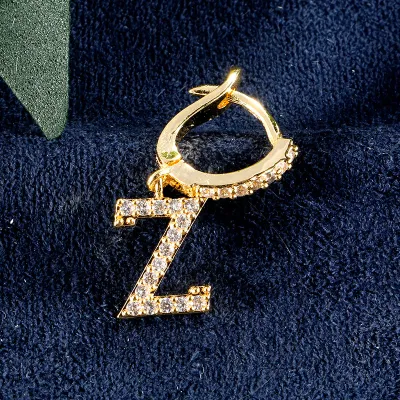 1pc English Alphabet Letter Pendant Zircon Decor Hoop Earrings Women's Copper Stud Earrings