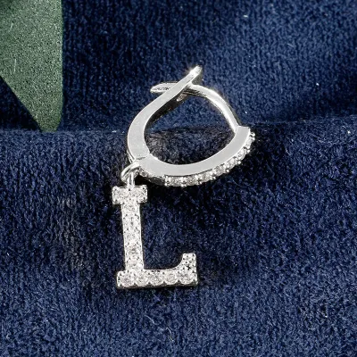 1pc English Alphabet Letter Pendant Zircon Decor Hoop Earrings Women's Copper Stud Earrings