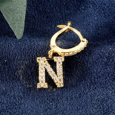 1pc English Alphabet Letter Pendant Zircon Decor Hoop Earrings Women's Copper Stud Earrings