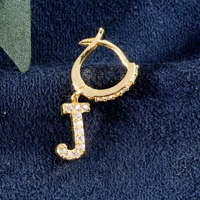 1pc English Alphabet Letter Pendant Zircon Decor Hoop Earrings Women's Copper Stud Earrings