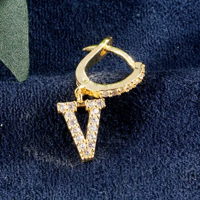 1pc English Alphabet Letter Pendant Zircon Decor Hoop Earrings Women's Copper Stud Earrings