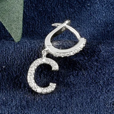 1pc English Alphabet Letter Pendant Zircon Decor Hoop Earrings Women's Copper Stud Earrings