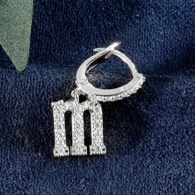 1pc English Alphabet Letter Pendant Zircon Decor Hoop Earrings Women's Copper Stud Earrings