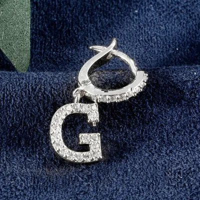 1pc English Alphabet Letter Pendant Zircon Decor Hoop Earrings Women's Copper Stud Earrings