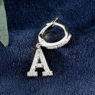1pc English Alphabet Letter Pendant Zircon Decor Hoop Earrings Women's Copper Stud Earrings