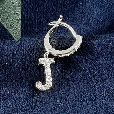 1pc English Alphabet Letter Pendant Zircon Decor Hoop Earrings Women's Copper Stud Earrings