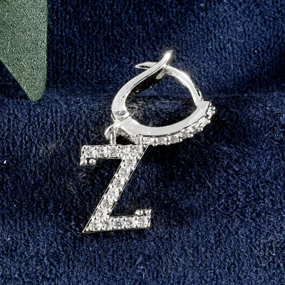 1pc English Alphabet Letter Pendant Zircon Decor Hoop Earrings Women's Copper Stud Earrings
