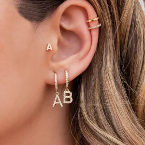 1pc English Alphabet Letter Pendant Zircon Decor Hoop Earrings Women's Copper Stud Earrings