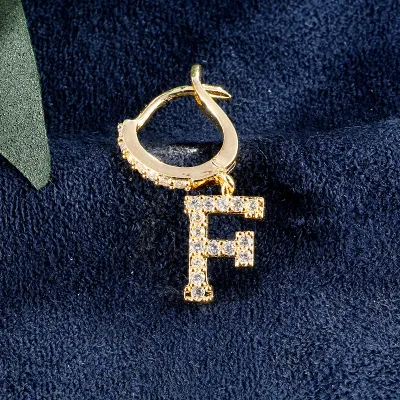 1pc English Alphabet Letter Pendant Zircon Decor Hoop Earrings Women's Copper Stud Earrings