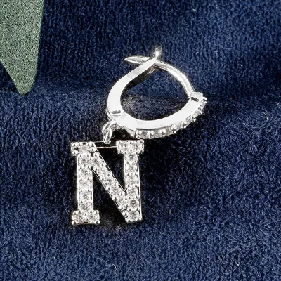 1pc English Alphabet Letter Pendant Zircon Decor Hoop Earrings Women's Copper Stud Earrings