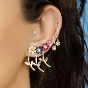 Fashion Flower Shape Rhinestone Decor Front And Back Stud Earrings