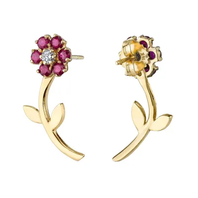Fashion Flower Shape Rhinestone Decor Front And Back Stud Earrings