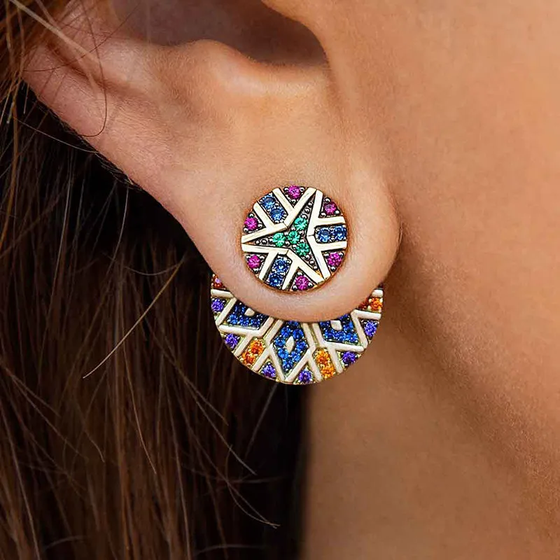 Bohemian Asymmetric Colorful Rhinestone Stud Earrings