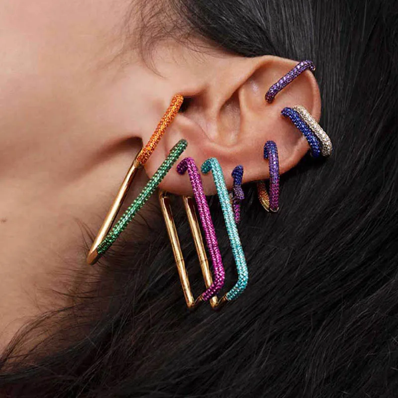 1pc Bohemian Heart-Shaped Rectangular Rhinestone Decor Ear Clip
